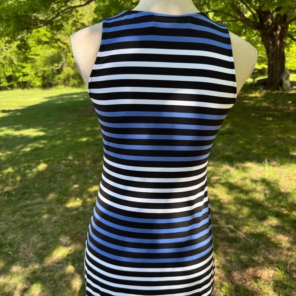 SARA CAMPBELL DRESS MAXI BLACK WHITE BLUE STRIPES SLEEVELESS USA SIZE S